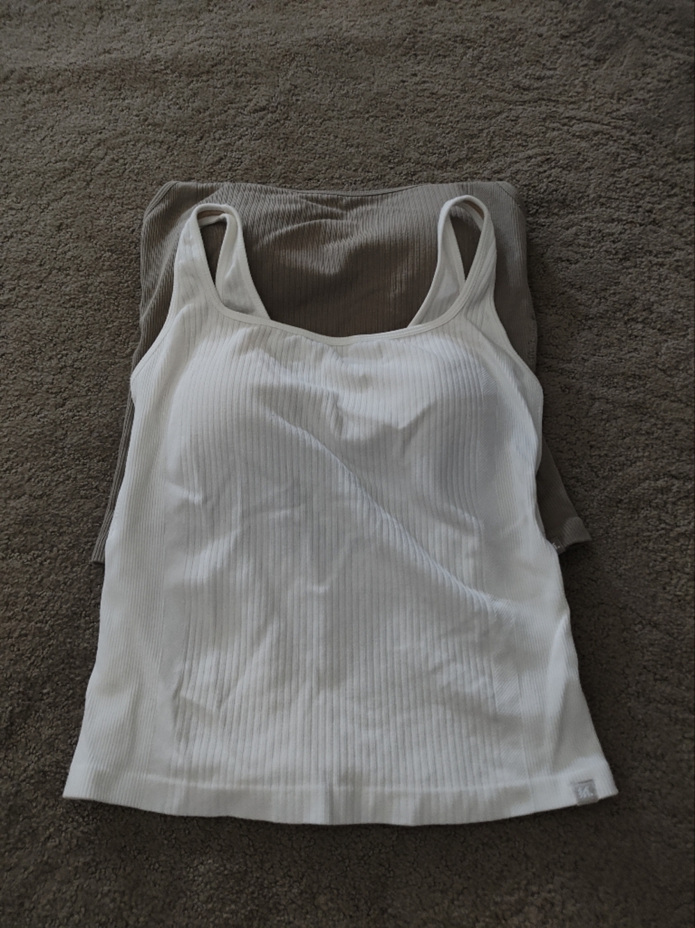 Ribbed White/Khaki Tank Top